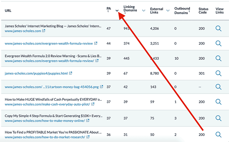 When analysing the all the pages of the site you want to get a high authority dofollow link from, make sure to sort by PA "Page Authority". 