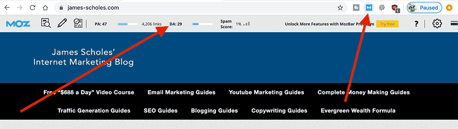 Once you've downloaded and installed Mozbar Chrome Extension, you can use it to check the authority of your website you want to send backlinks to.